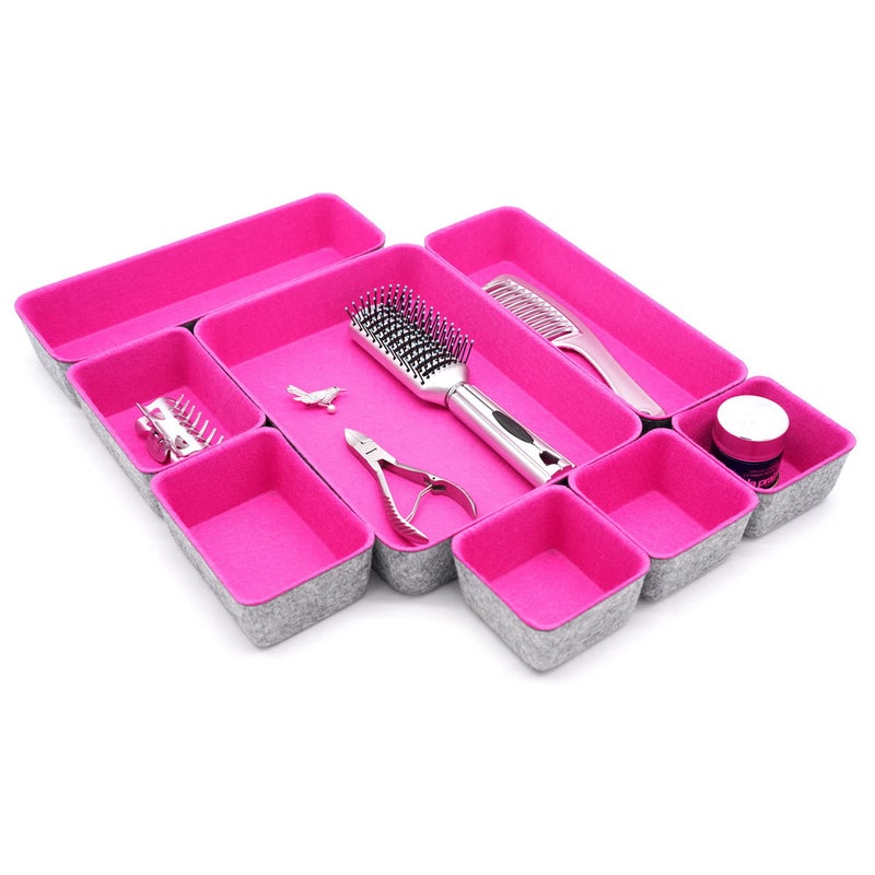 Welaxy Desk Drawer Organizer Tray Set, 8-Piece Office Drawer Organizers for Pens, Makeup, Keys, Crafts, Entryway Catchall, Decluttering Storage (Hot Pink) - Image 5